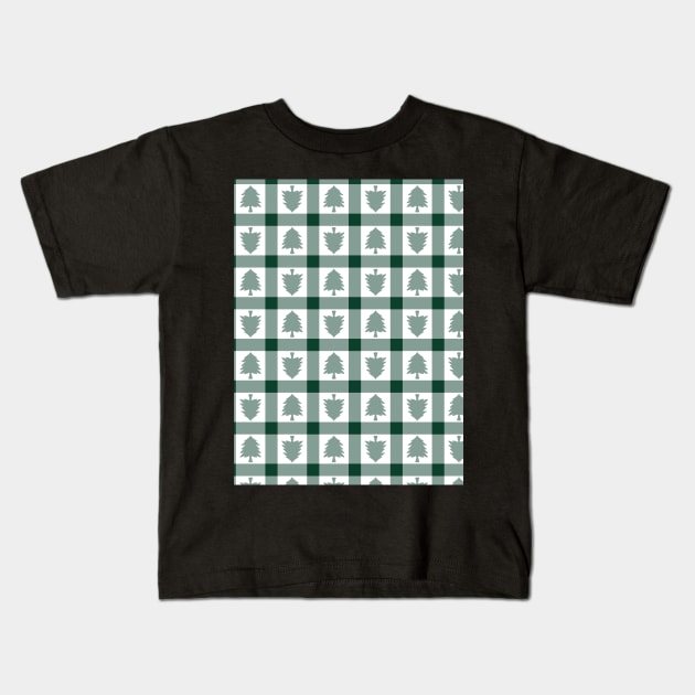 Festive Farmhouse Pine Tree Checkerboard - Emerald Green -  Cozy Winter Collection Kids T-Shirt by GenAumonier